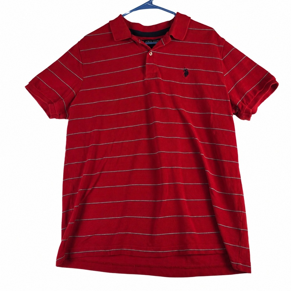 U.S. Polo Assn Men's Large Red Striped Polo Shirt